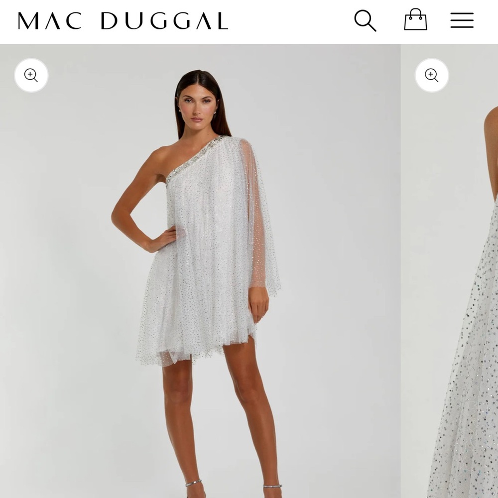 MAC DUGGAL Dress Size 10 Evening Gown Beaded Mini White One Shoulder
